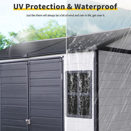 Resin Outdoor Storage Shed With Two - Window And Double - Door, Plastic Shed With Floor For Gargen, Patio, Yard, Lawn HouseOfZazla