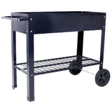 Elevated Mobile Raised Ergonomic Metal Planter Garden Bed With Wheels Powder Coated Steel - Black