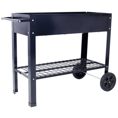Elevated Mobile Raised Ergonomic Metal Planter Garden Bed With Wheels Powder Coated Steel - Black HouseOfZazla