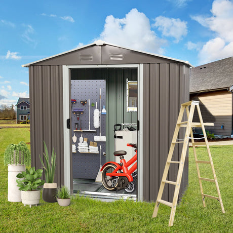 88.98" Outdoor Metal Storage Shed With Window HouseOfZazla