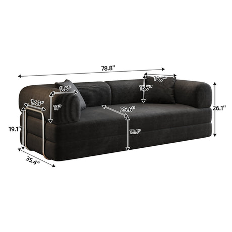 78.8' Compression Sofa,Convertible Floor Sofa Bed-with Pillow Back Support Armrest,Comfy Futon Couch Sleeper Bed,Loveseats Boneless Modular Sectional Sofa,Corduroy fabric,for Living Room,Bedroom,Black HouseOfZazla