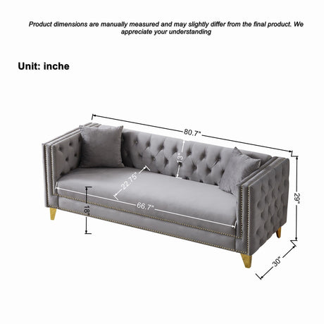 Deep Seat Sofa With Button Nailhead, Square Arm Couches HouseOfZazla
