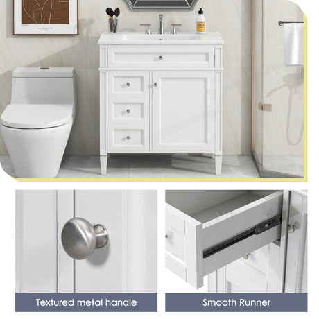 Bathroom Vanity With Top Sink, Modern Bathroom Storage Cabinet With 2 Drawers And A Tip-Out Drawer HouseOfZazla