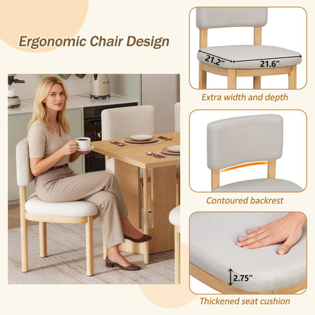 Dining Table Set With 6 Upholstered Chairs, Rectangular Table With Cutout Legs HouseOfZazla