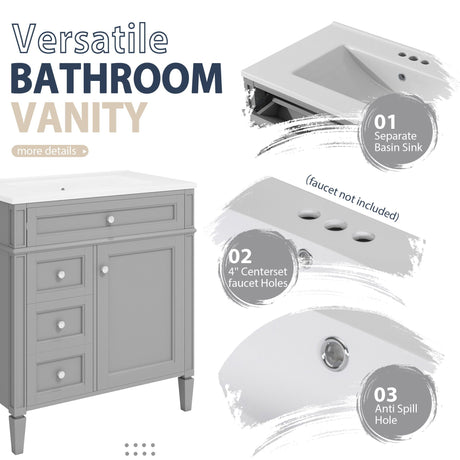 Bathroom Vanity With Medicine Cabinet, Royal Mirror Cabinet, Modern Bathroom Storage Cabinet With 2 Soft Closing Doors And 4 Drawers HouseOfZazla