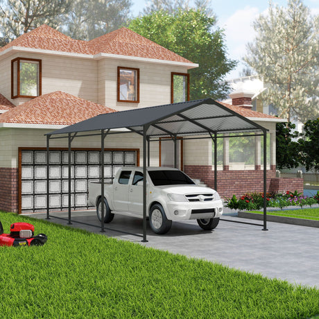 Metal Carport 10 5Ft Heavy Duty With Galvanized Steel Roof Metal Garage Canopy With Galvanized Steel Roof & Frame Car Tent Outdoor Storage Shed - Gray HouseOfZazla