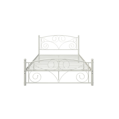 Queen Size Unique Flower Sturdy System Metal Bed Frame with Headboard and Footboard HouseOfZazla