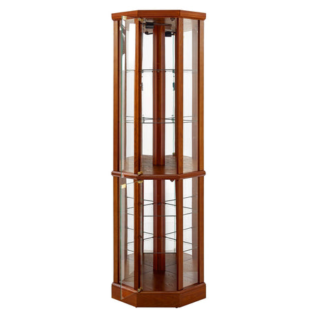 6 Shelf Lighted Corner Curio Cabinet With Adjustable Tempered Glass Shelves And Mirror Back (E26 Light Bulb Not Included) HouseOfZazla