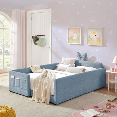 Cute Rabbit Ear Upholstered Platform Bed Frame With Safety Rail HouseOfZazla