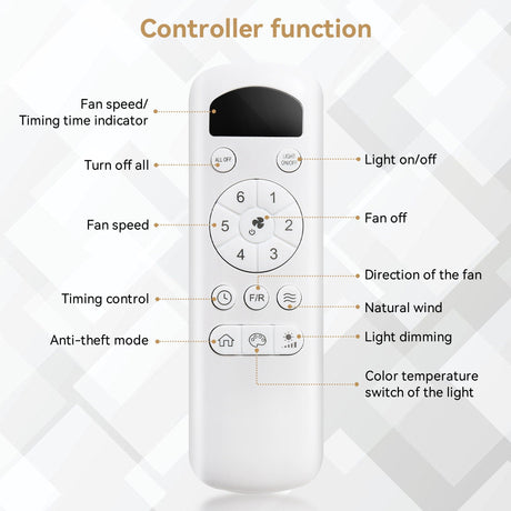 Ceiling Fan With 22W LED Light And Remote Control 6 Speeds Reversible DC Motor For Living Room - White HouseOfZazla