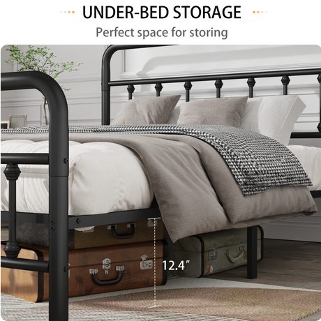 Metal Full Size Bed Frame with Headboard and Under Bed Storage HouseOfZazla