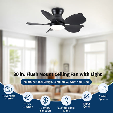 Low Profile Flush Mount Ceiling Fan With Light HouseOfZazla