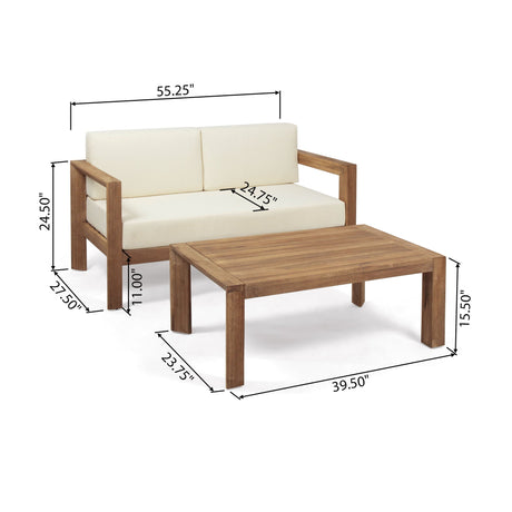 2 Piece Patio Set With Open-Back Loveseat And Coffee Table - Beige / Brown HouseOfZazla