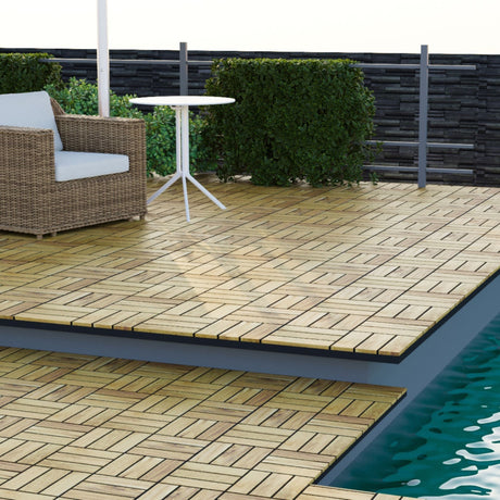 Interlocking Deck Tiles Checker Pattern, Square Acacia Hardwood Outdoor Flooring For Patio, Bancony, Pool Side HouseOfZazla