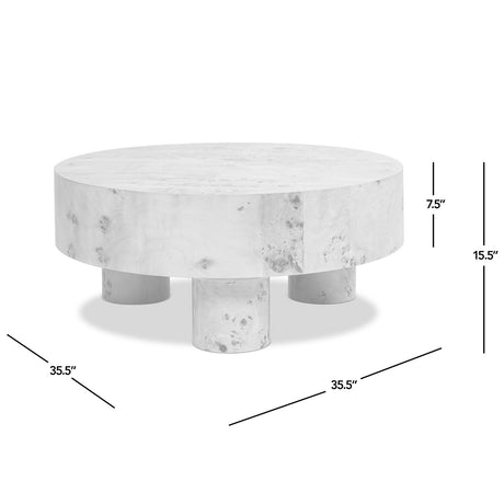 Nebula 35.5' Round Pillar Leg Coffee Table Warm Natural Brown Burl Wood HouseOfZazla