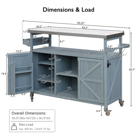 K&K Outdoor Kitchen Island, Rolling Bar Cart & Storage Cabinet HouseOfZazla