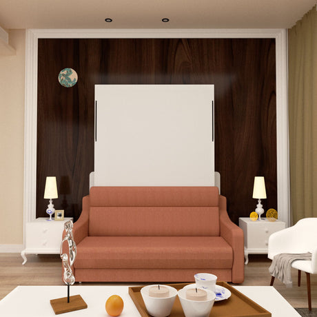 Morden Deisgn Vertical Murphy Bed With Sofa For Bedroom Or Guestroom White Wall Bed Space Saving Hidden Bed With New Style Gas Struts - Orange HouseOfZazla