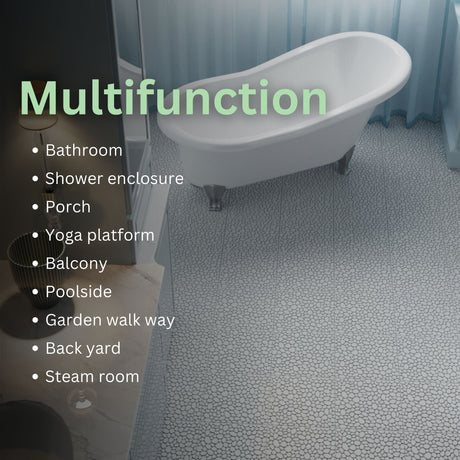 Interlocking Deck Tiles Plastic Waterproof Outdoor All Weather Anti-Slip Bathroom Shower Balcony Porch Strong Weight Capacity Upto 440 Lbs, Pebble Stone Pattern HouseOfZazla