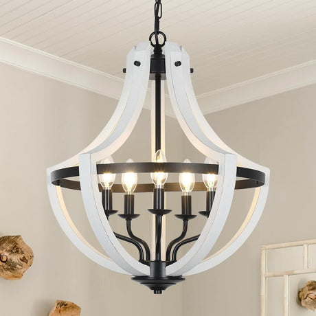 5-Light Convertible White Wood Farmhouse Chandelier HouseOfZazla