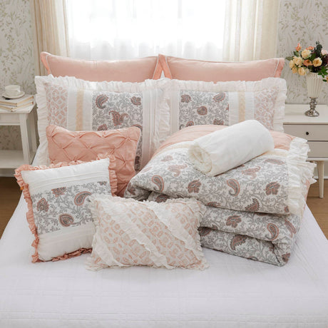 9 Piece Cotton Percale Comforter Set Blush HouseOfZazla