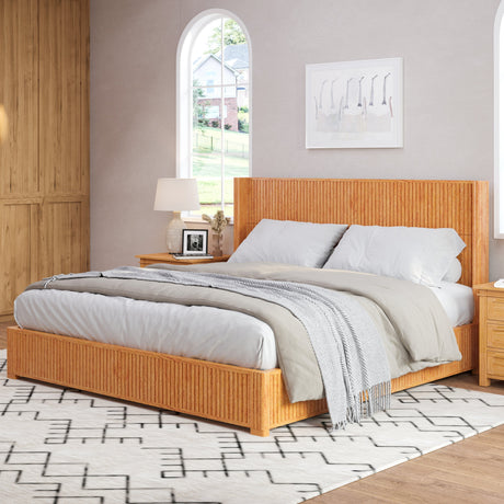 Solid Wood Platform Bed Frame with Headboard, King Size HouseOfZazla