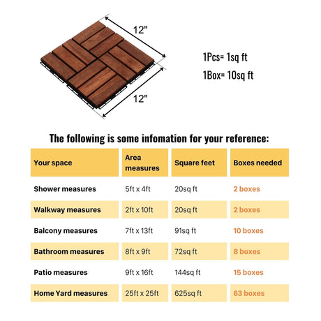 Interlocking Deck Tiles Checker Pattern, Square Acacia Hardwood Outdoor Flooring For Patio, Bancony, Pool Side HouseOfZazla