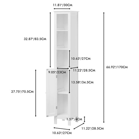 Slim Tall Bathroom Storage Cabinet With Adjustable Shelves, Anti Tip Freestanding Cabinet - White HouseOfZazla