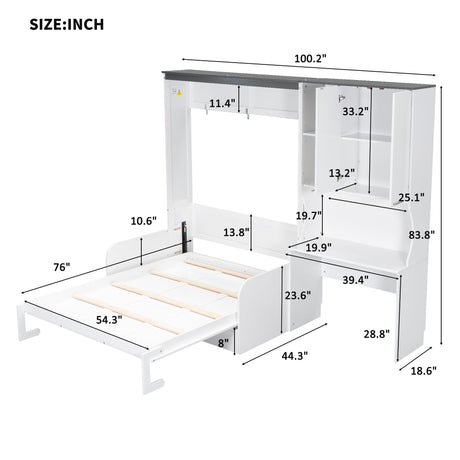 Multi Functional Murphy Bed With Sofa, Desk, And Storage Cabinet In, Full Size - White HouseOfZazla