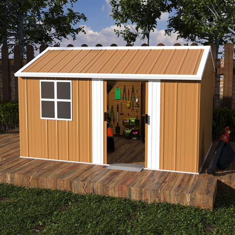 Storage Shed With Windows, Lockable Door & Ventilation For Backyard Tool Organization - Brown HouseOfZazla