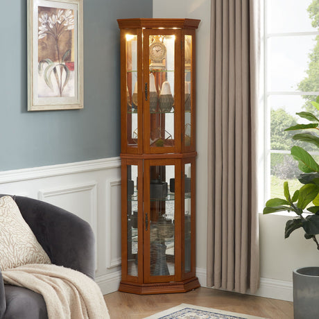 Corner Curio Cabinet With Lights, Adjustable Tempered Glass Shelves, Mirrored Back, Display Cabinet (E26 Light Bulb Not Included) HouseOfZazla