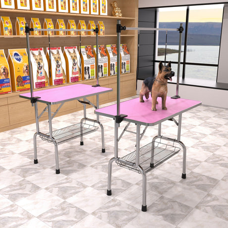 Folding Dog Pet Grooming Table Stainless Steel Frame Rubber Mat On Board With Adjustable Arm And Clamps Pet Dog Cat Grooming Table HouseOfZazla