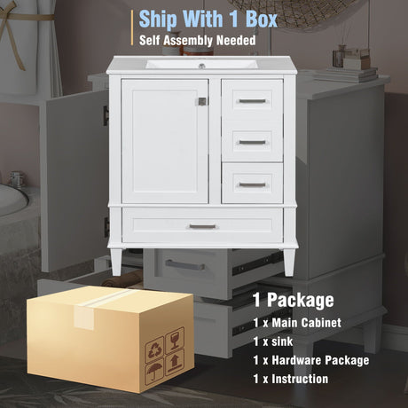Bathroom Vanity, Modern Bathroom Cabinet With Sink Combo Set, Bathroom Storage Cabinet With A Soft Closing Door And 3 Drawers, Solid Wood Frame HouseOfZazla