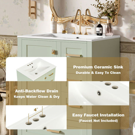 Bathroom Vanity, Modern Bathroom Cabinet With Sink Combo Set, Bathroom Storage Cabinet With A Soft Closing Door And 3 Drawers, Solid Wood Frame HouseOfZazla