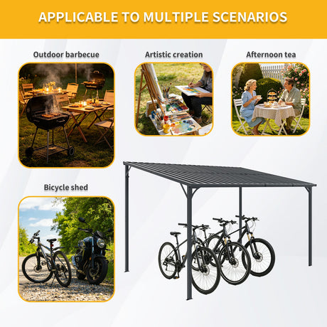 Outdoor Pergola 12' x 8' Galvanized Steel Lean-to Wall-Mounted HouseOfZazla