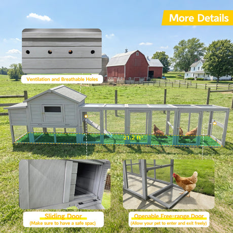 141" Gray Large Wooden Chicken Coop with Nesting Box HouseOfZazla