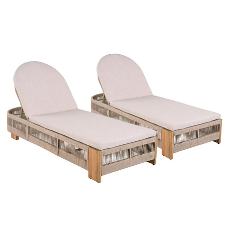 Outdoor Chaise Lounge Chair, Acacia Wood with Adjustable Backrest and Cushion HouseOfZazla