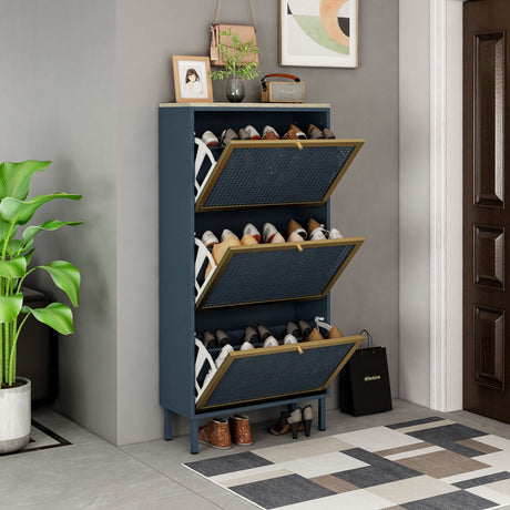 Modern Rattan 3 Door Shoe Rack Cabinet for Entryway HouseOfZazla