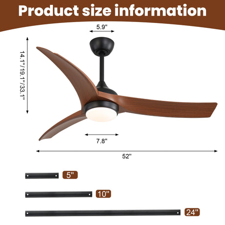 Ceiling Fan With 3 Blades, Remote Control, Reversible DC Motor, Dimmable Light, And Timer - Black HouseOfZazla