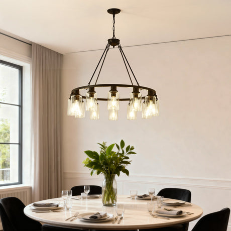 Black Wagon Wheel Chandelier 31.5 Inch Modern Farmhouse Pendant Light HouseOfZazla