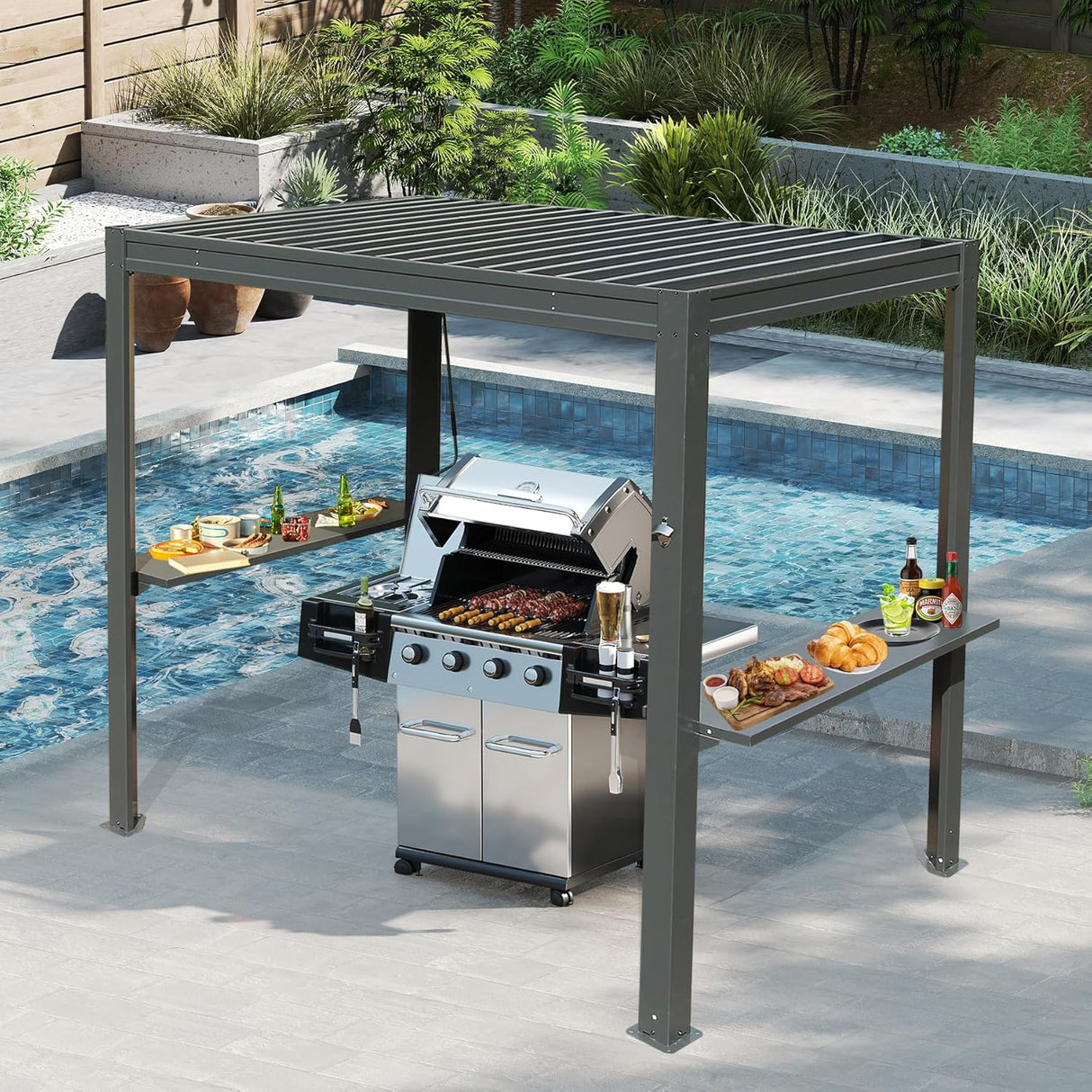 8x5 Ft Grill Louvered Pergola for Outdoor Grill