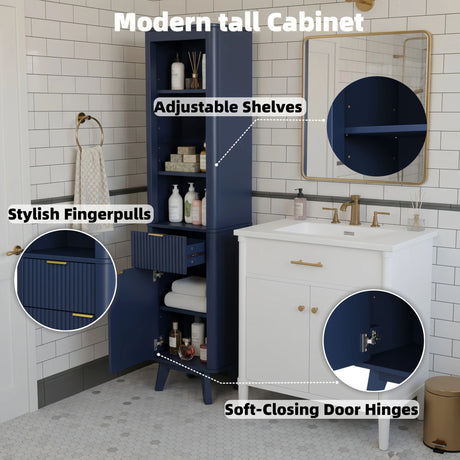 Tall Bathroom Storage Cabinet With Adjustable Shelves And 1 Drawer & Door HouseOfZazla
