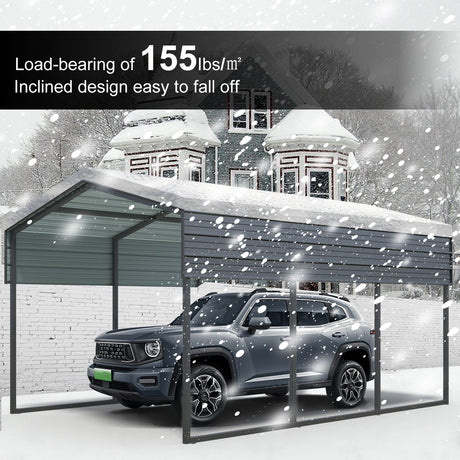 10 X 15 Ft Carport, Outdoor Carport, Heavy Duty Carport Canopy With Galvanized Steel Roof And Frame, Metal Carport Large Garage For Driveway Car, Truck - Charcoal HouseOfZazla