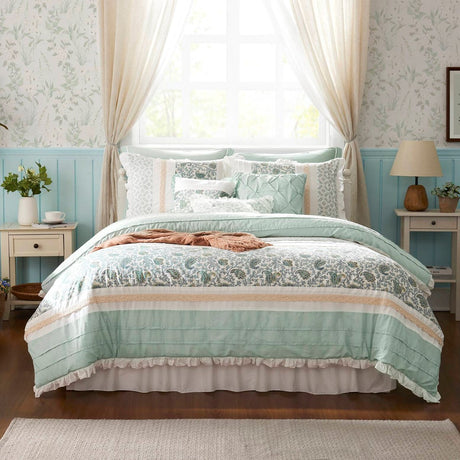 9 Piece Cotton Percale Comforter Set Aqua HouseOfZazla