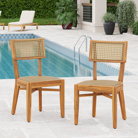 Netro Acacia Wood Dining Chair with Light Brown Wicker HouseOfZazla