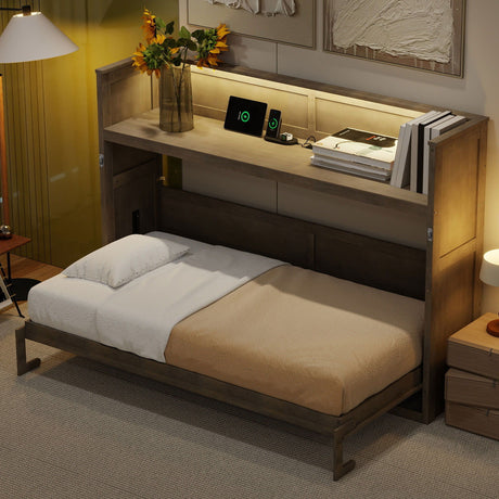 Murphy Bed With Desk, LED Light And USB Charging Station HouseOfZazla