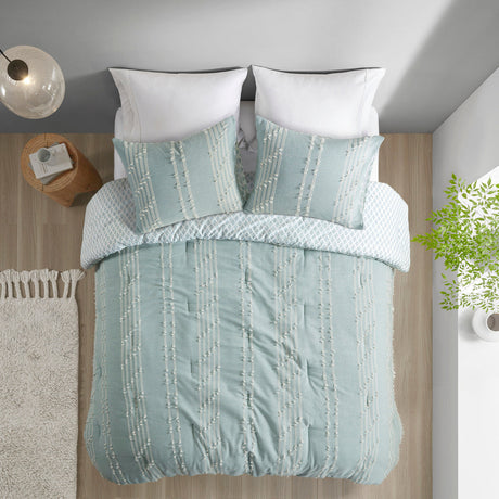 3 Piece Cotton Jacquard Comforter Set Aqua Full/Queen HouseOfZazla