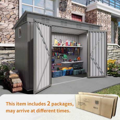 Outdoor Storage Shed, Tool House With Sloping Roof, 6 Vents And 2 Swing Doors For Backyard - Gray HouseOfZazla