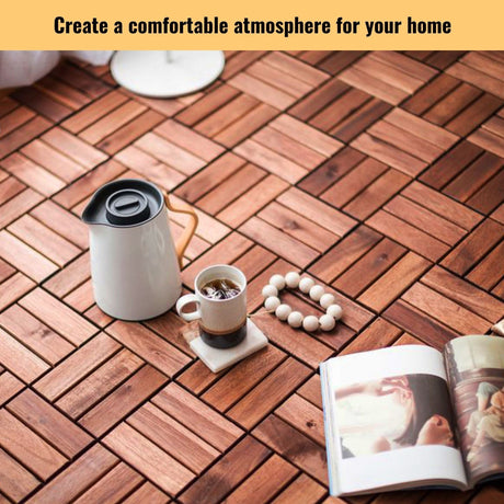 Interlocking Deck Tiles Checker Pattern, Square Acacia Hardwood Outdoor Flooring For Patio, Bancony, Pool Side HouseOfZazla