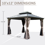 10' x 12' Hardtop Gazebo with Galvanized Steel Double Roof, Curtains, and Netting