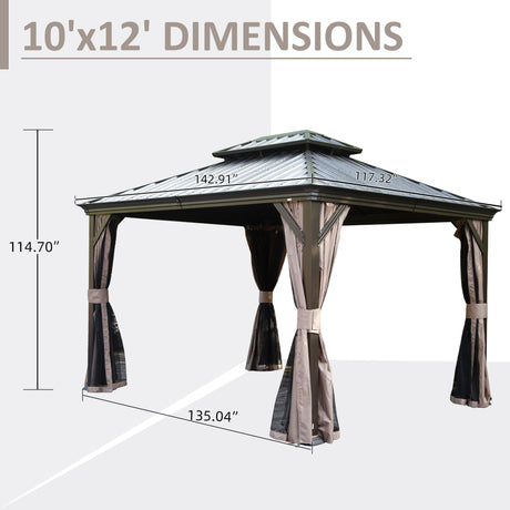 10' x 12' Hardtop Gazebo with Galvanized Steel Double Roof, Curtains, and Netting HouseOfZazla